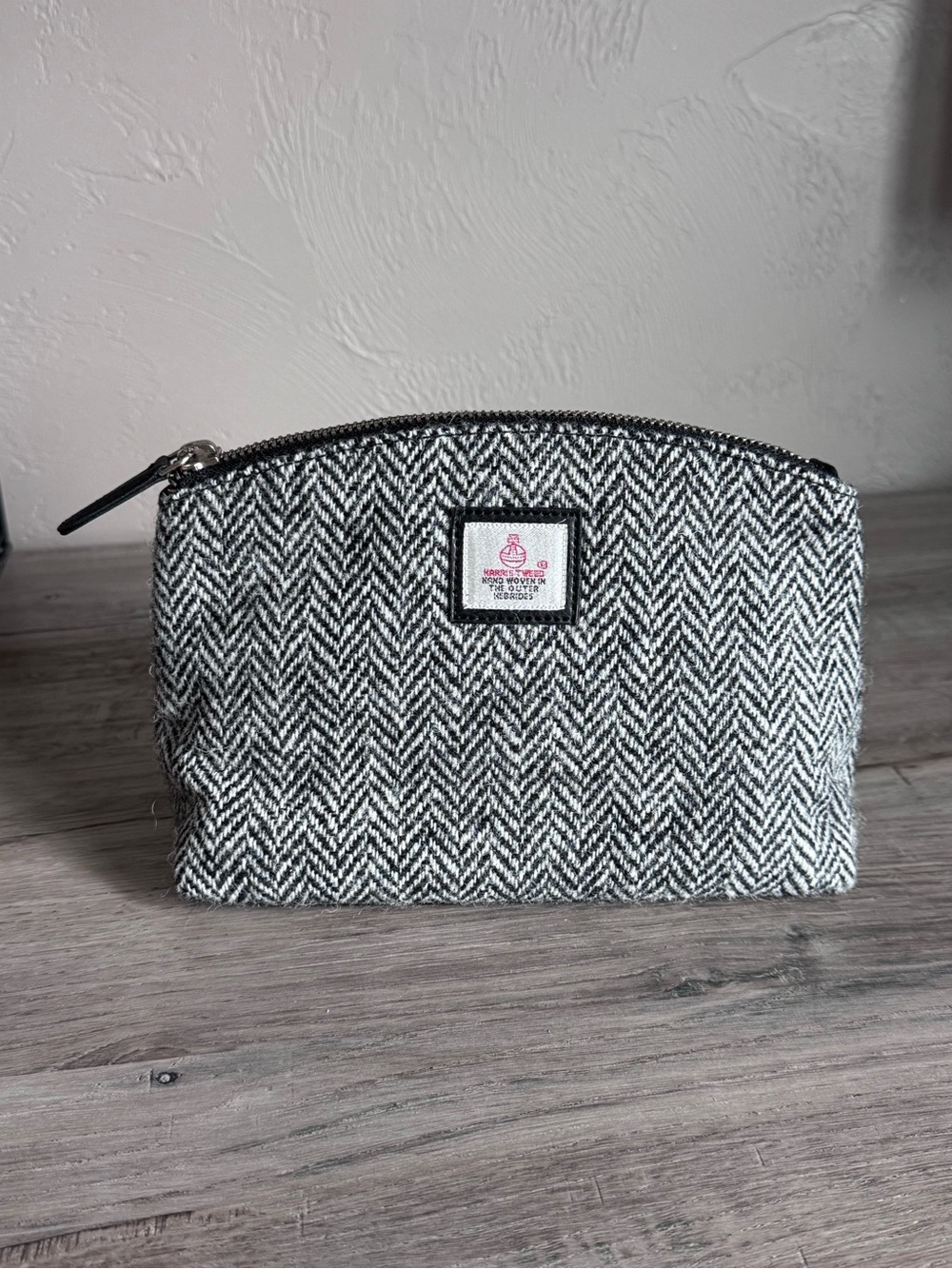 Harris Tweed Maccessori Herringbone Zip Pouch - Black and White